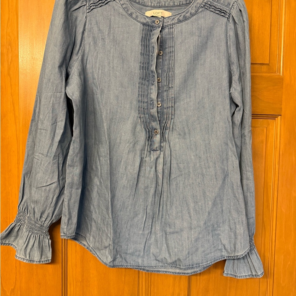 LOFT Denim Blue Button-Up Blouse